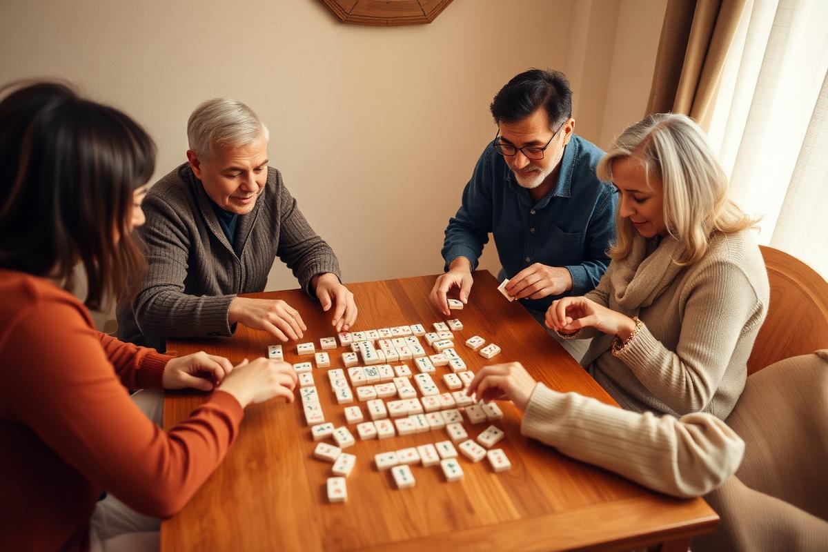 Friends around a table enjoying American Mahjong together